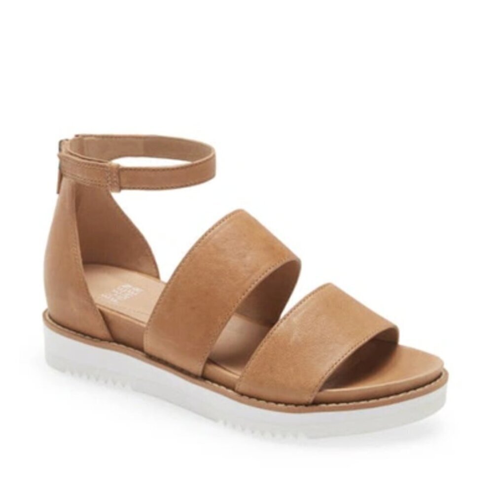 Eileen Fisher Keno Platform Sandals in Honey Tan Brown Leather, size 8